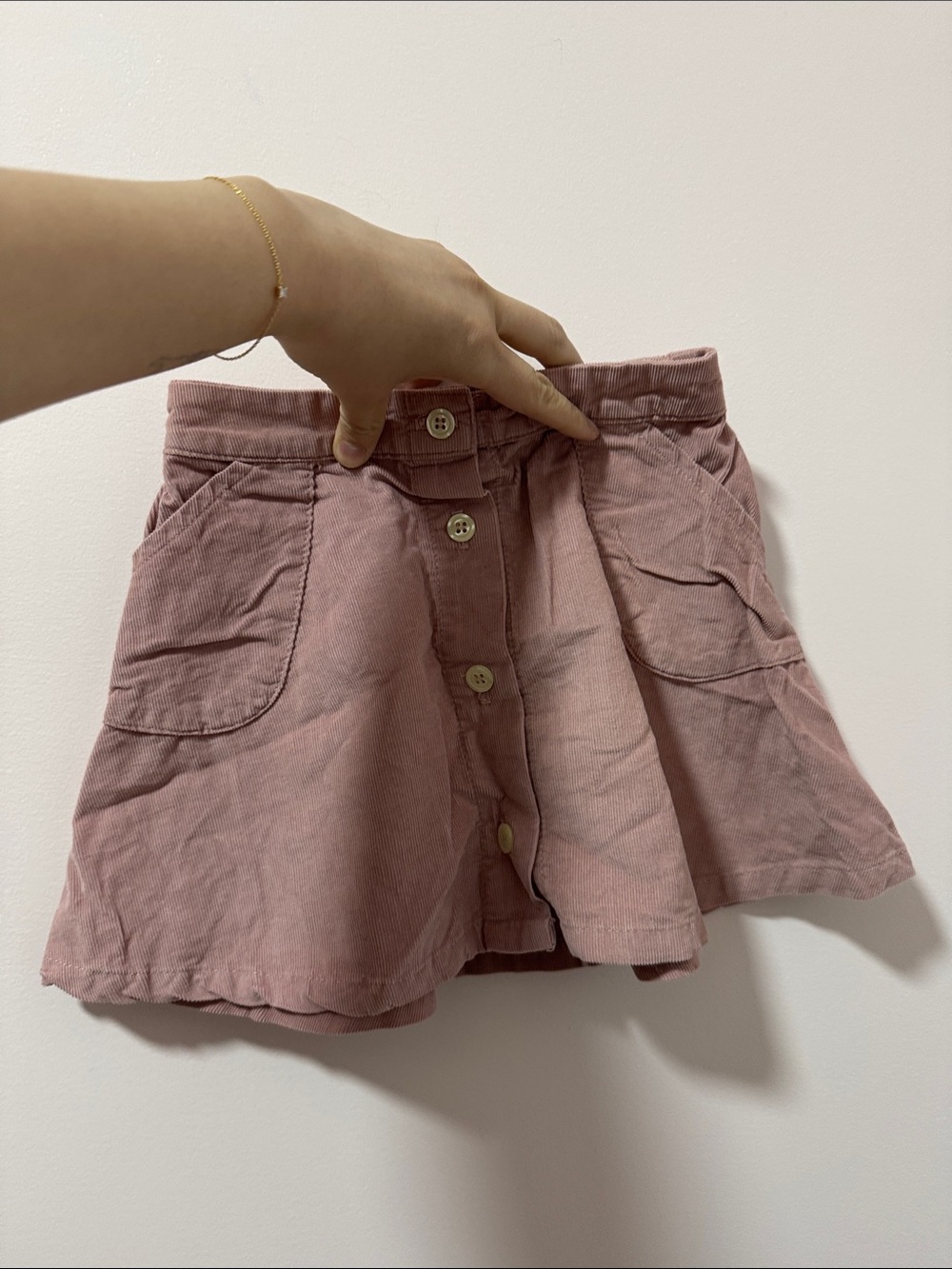 Girls Pink Corduroy Button-Front Skirt